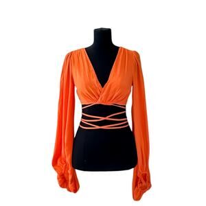 Princess Polly Orange Cut Out Crop Top Long Sleeve Wrap Tie Women's Top Size 6